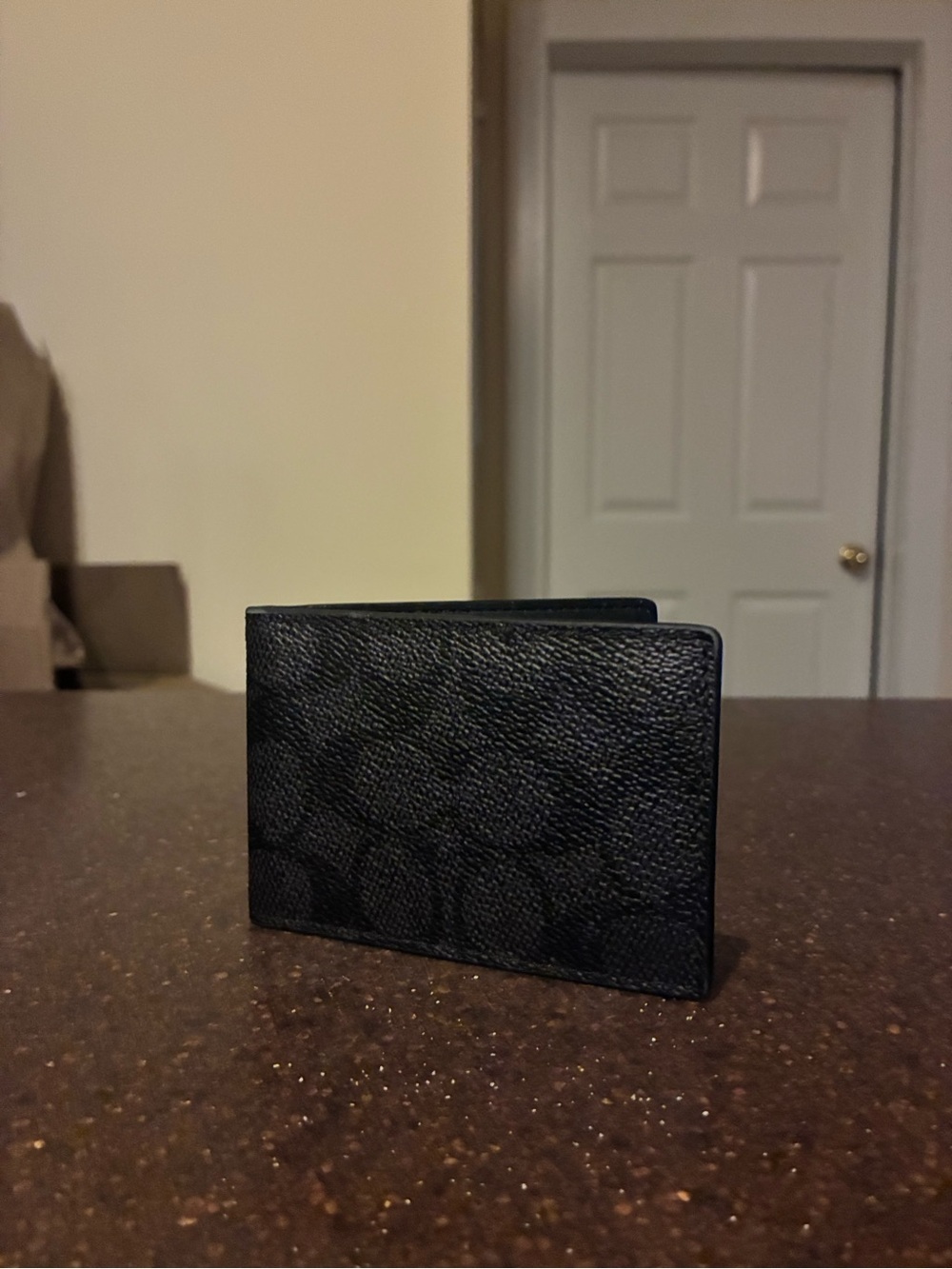 Coach Men's Black Signature Leather Card Holder Wallet